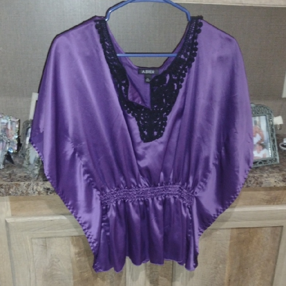 A. Byer Purple Tunic with Black Crochet Detail